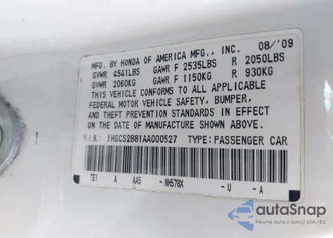 2010 Honda Accord 3.5 Ex-L z USA, uszkodzony, nr VIN 1HGCS2B81AA000527